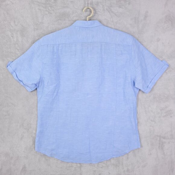 Projek Raw Shirt Mens Size XL Blue Linen Blend Button Up Beach Short Sleeve - Picture 7 of 13